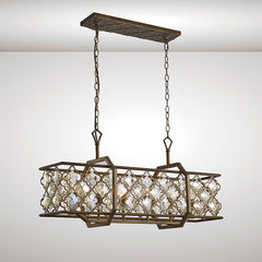 Indie Pendant 6Lt - Rectangular Mocha/Teak Plated Crystal