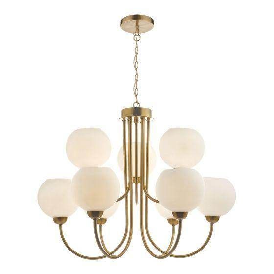 Indra 9 Light Pendant Natural Brass With Opal Glass - Cusack Lighting