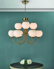 Indra 9 Light Pendant Natural Brass With Opal Glass - Cusack Lighting