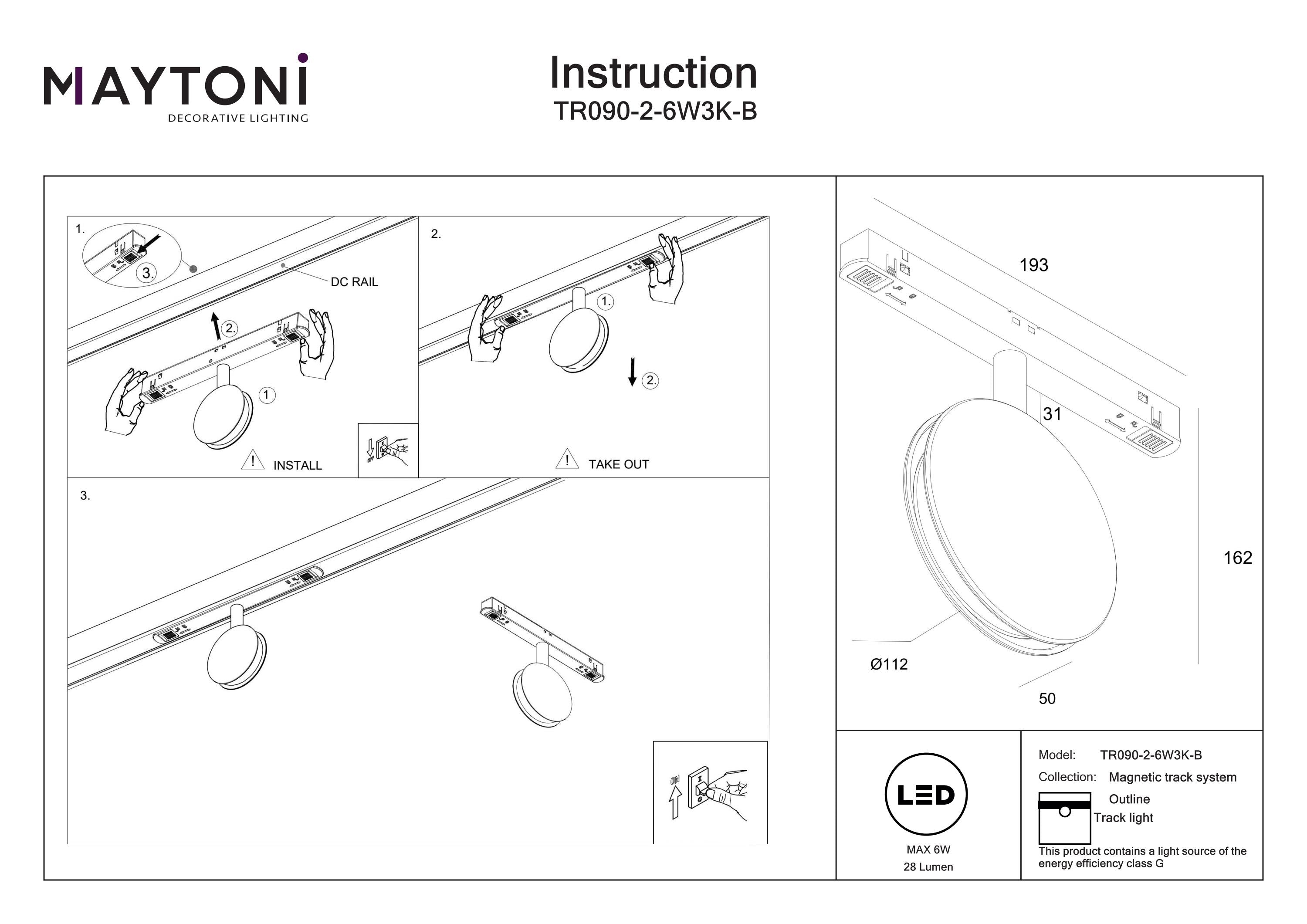 Track luminaire Outline Exility 3000K 6W 180°