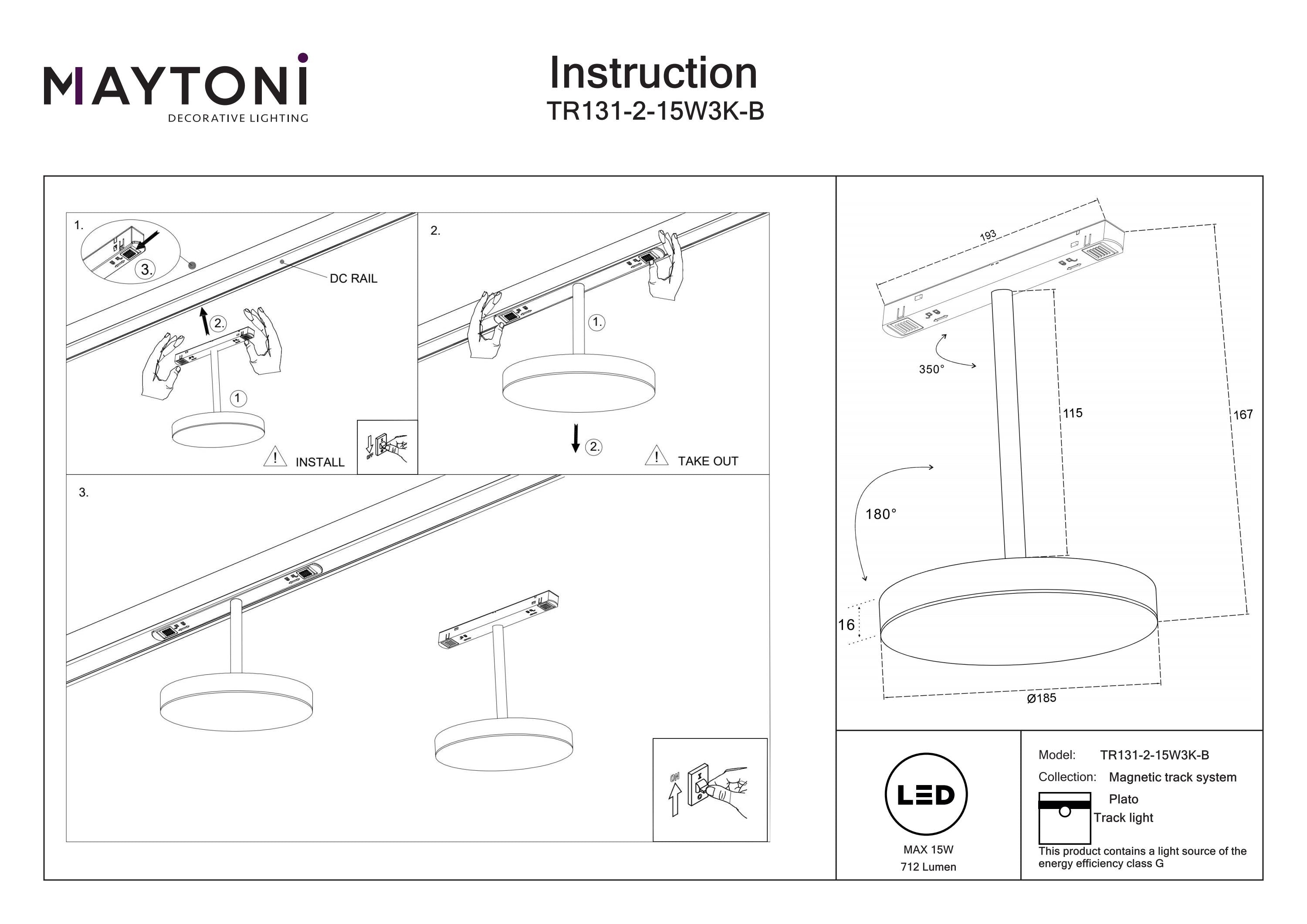 Track luminaire Plato Exility 3000K 15W 120°