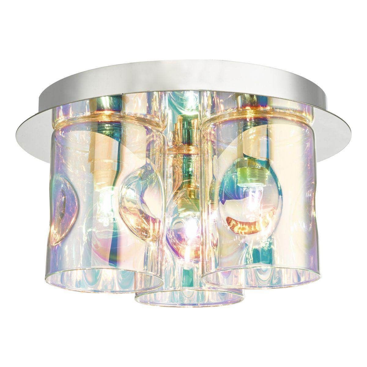 Dar Inter 3 Light Flush, Polished Chrome & Iridised Glass - Cusack Lighting