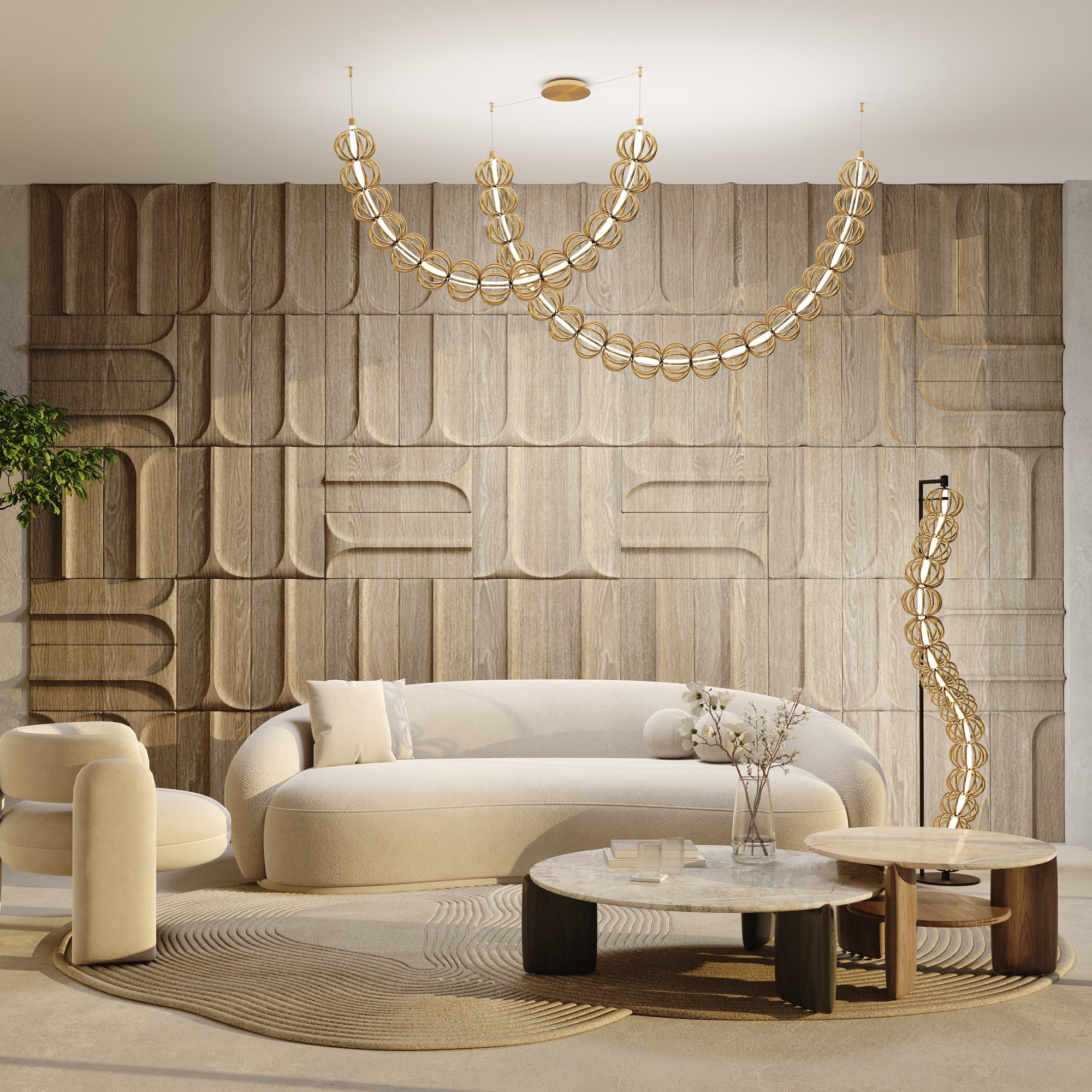 Golden Cage Floor lamp Integrated LED - Gold & White Finish