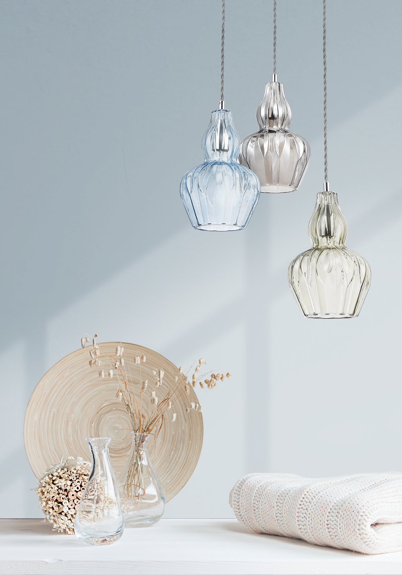 Eustoma Pendant Light - Nickel & Blue/Nickel & Transparent Finish