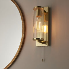 IP44 Bathroom Wall Light in Satin Brass/Dark Bronze/Chrome & Clear Ribbed Glass