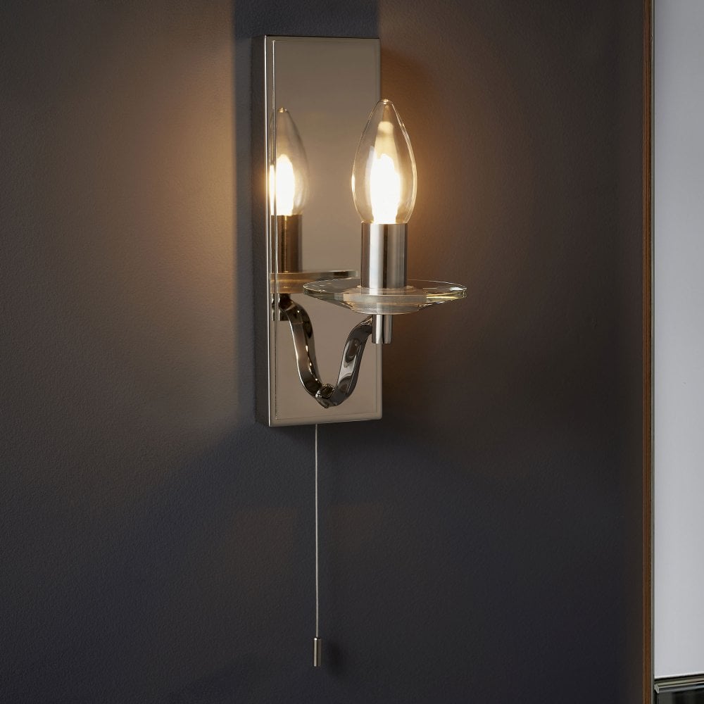 Vigil 1Lt Bathroom Wall Light IP44 - Polished Nickel & Crystal