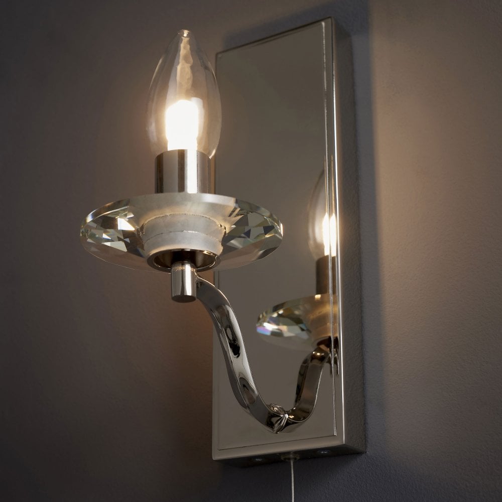 Vigil 1Lt Bathroom Wall Light IP44 - Polished Nickel & Crystal