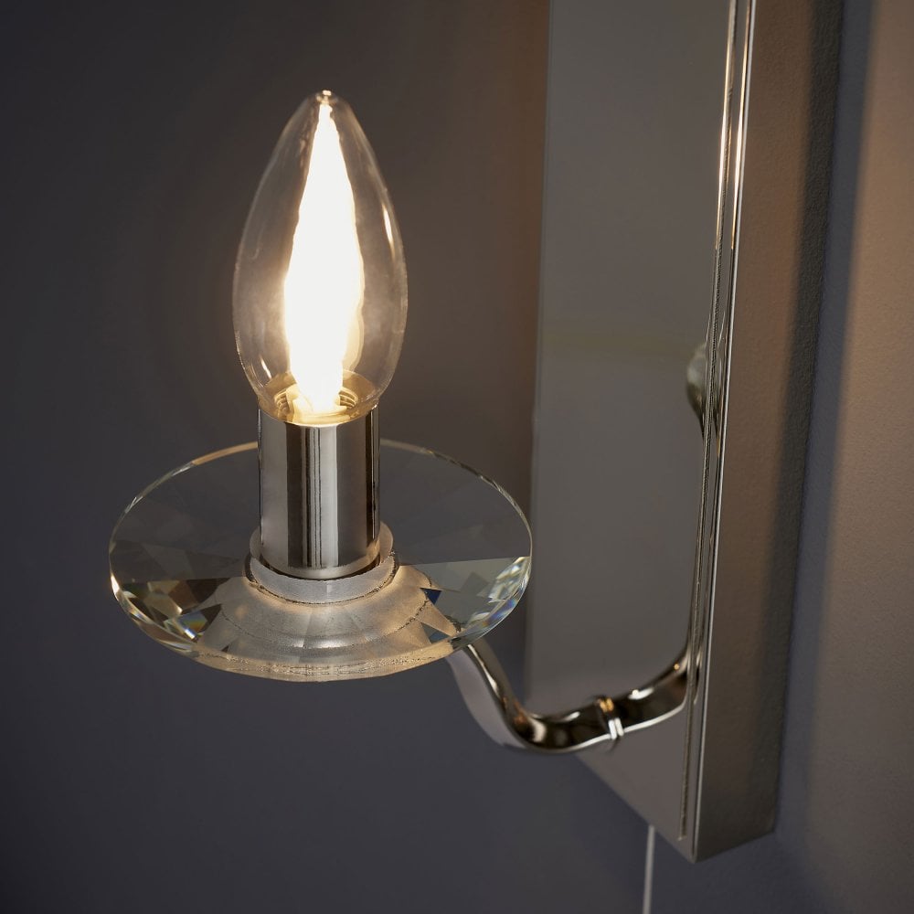 Vigil 1Lt Bathroom Wall Light IP44 - Polished Nickel & Crystal