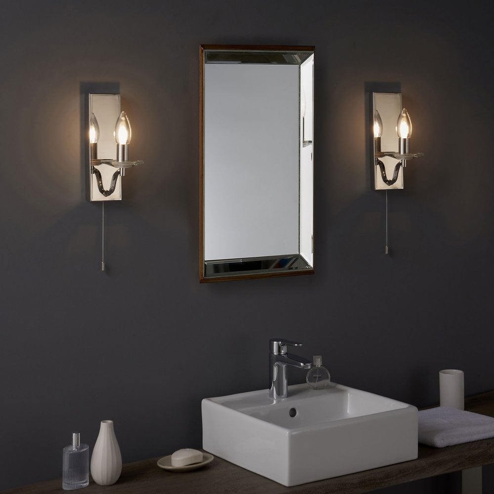 Vigil 1Lt Bathroom Wall Light IP44 - Polished Nickel & Crystal