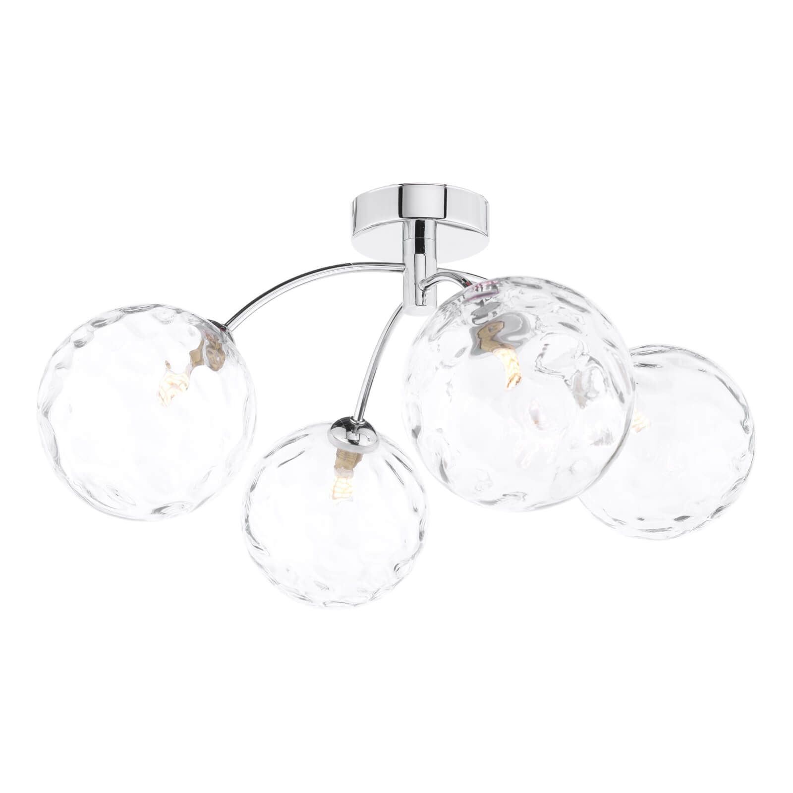 Dar Izzy 4Lt Semi Flush Ceiling Light -Polished Chrome & Clear Dimpled Glass Finish, IP20