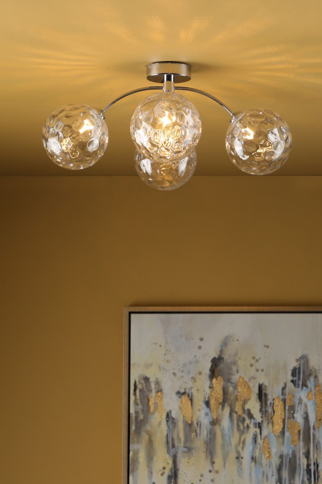 Dar Izzy 4Lt Semi Flush Ceiling Light -Polished Chrome & Clear Dimpled Glass Finish, IP20
