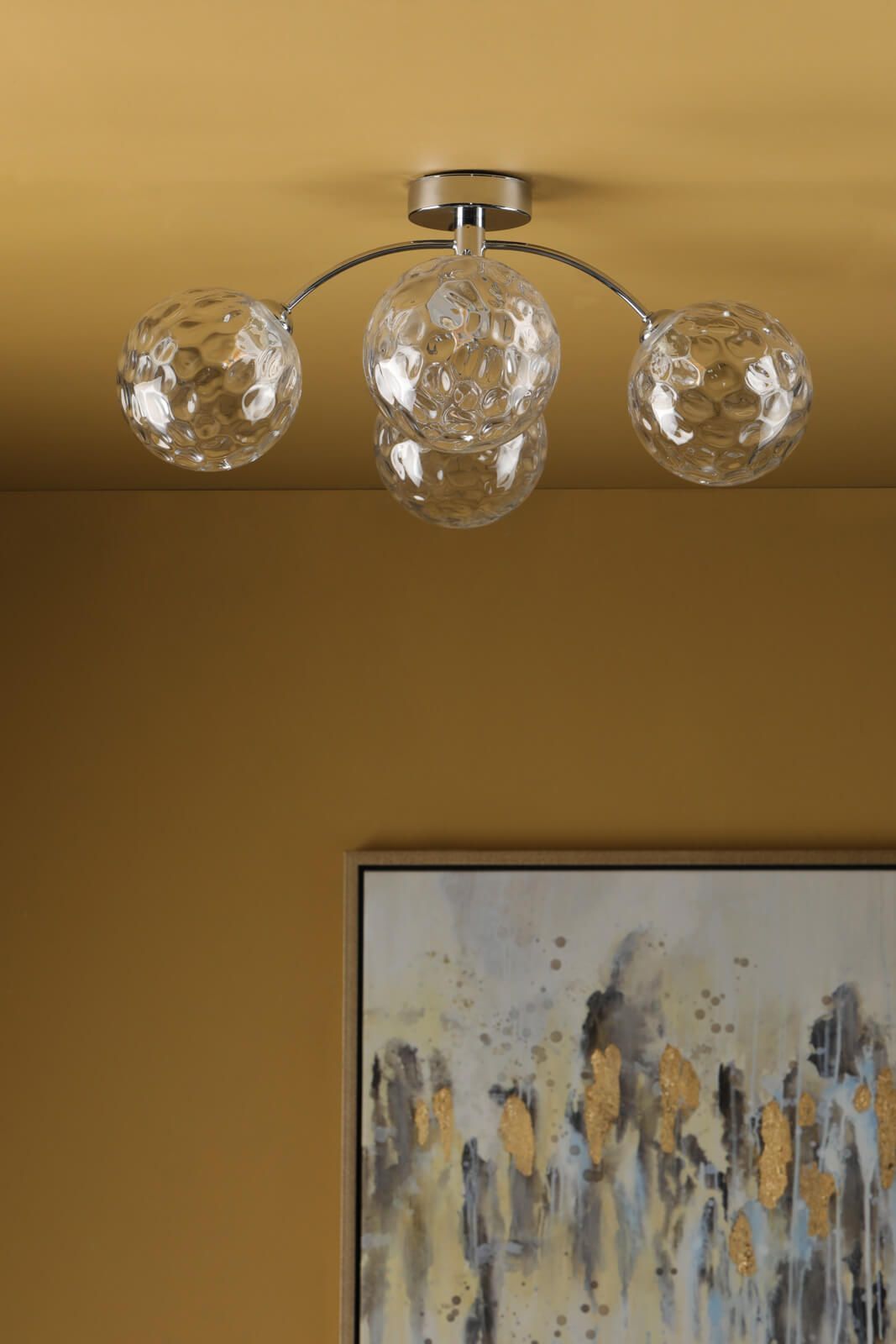 Dar Izzy 4Lt Semi Flush Ceiling Light -Polished Chrome & Clear Dimpled Glass Finish, IP20