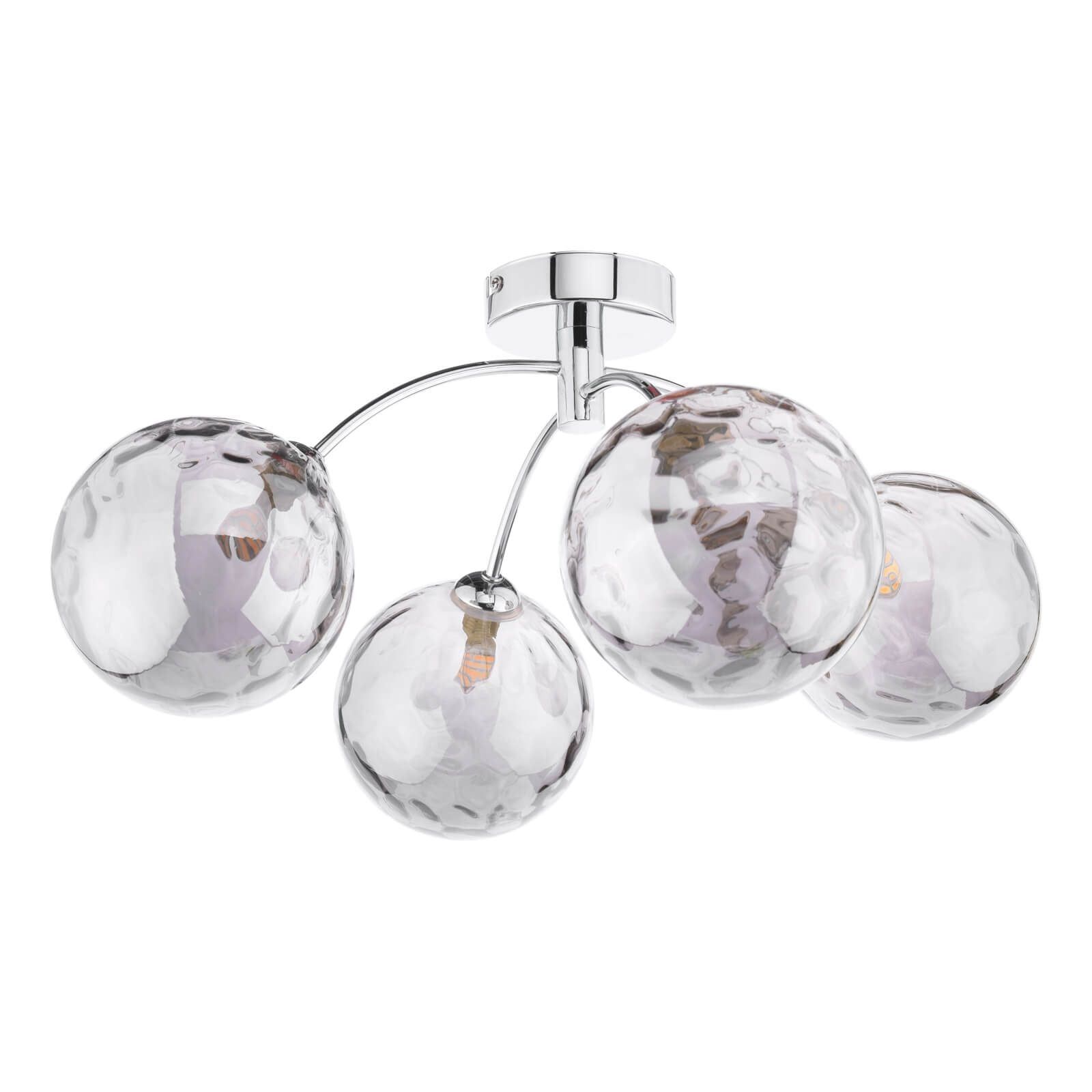 Dar Izzy 4Lt Semi Flush Ceiling Light -Polished Chrome & Smoked Dimpled Glass Finish, IP20