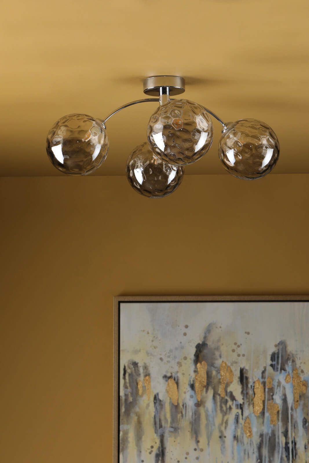 Dar Izzy 4Lt Semi Flush Ceiling Light -Polished Chrome & Smoked Dimpled Glass Finish, IP20