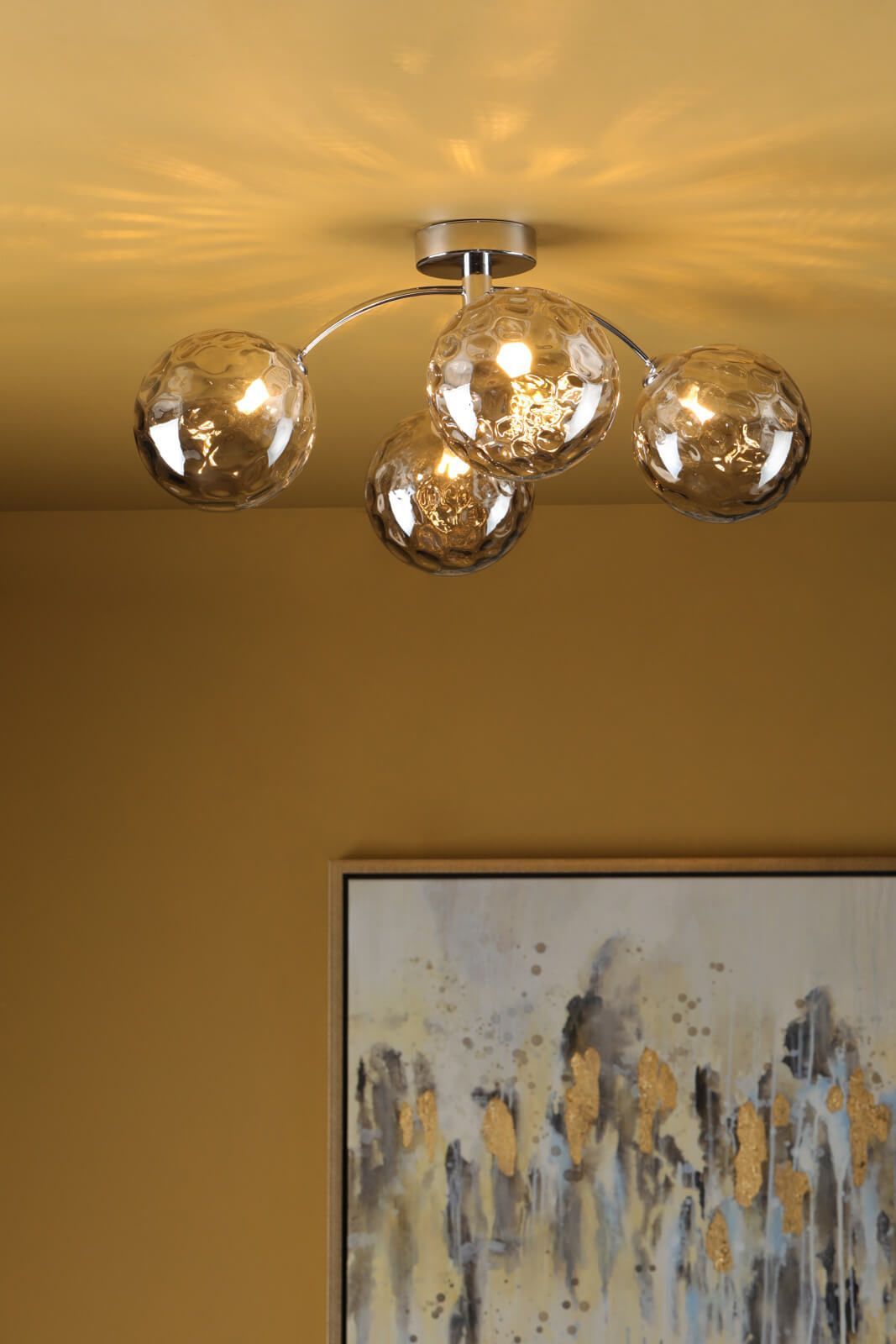 Dar Izzy 4Lt Semi Flush Ceiling Light -Polished Chrome & Smoked Dimpled Glass Finish, IP20