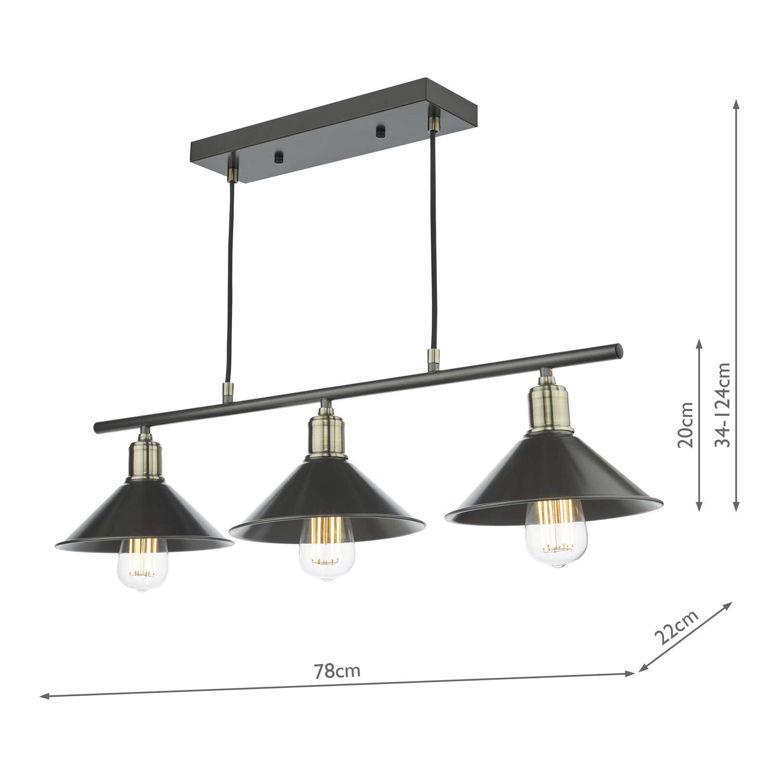 Jalen 3 Light Kitchen Light Graphite Antique Brass