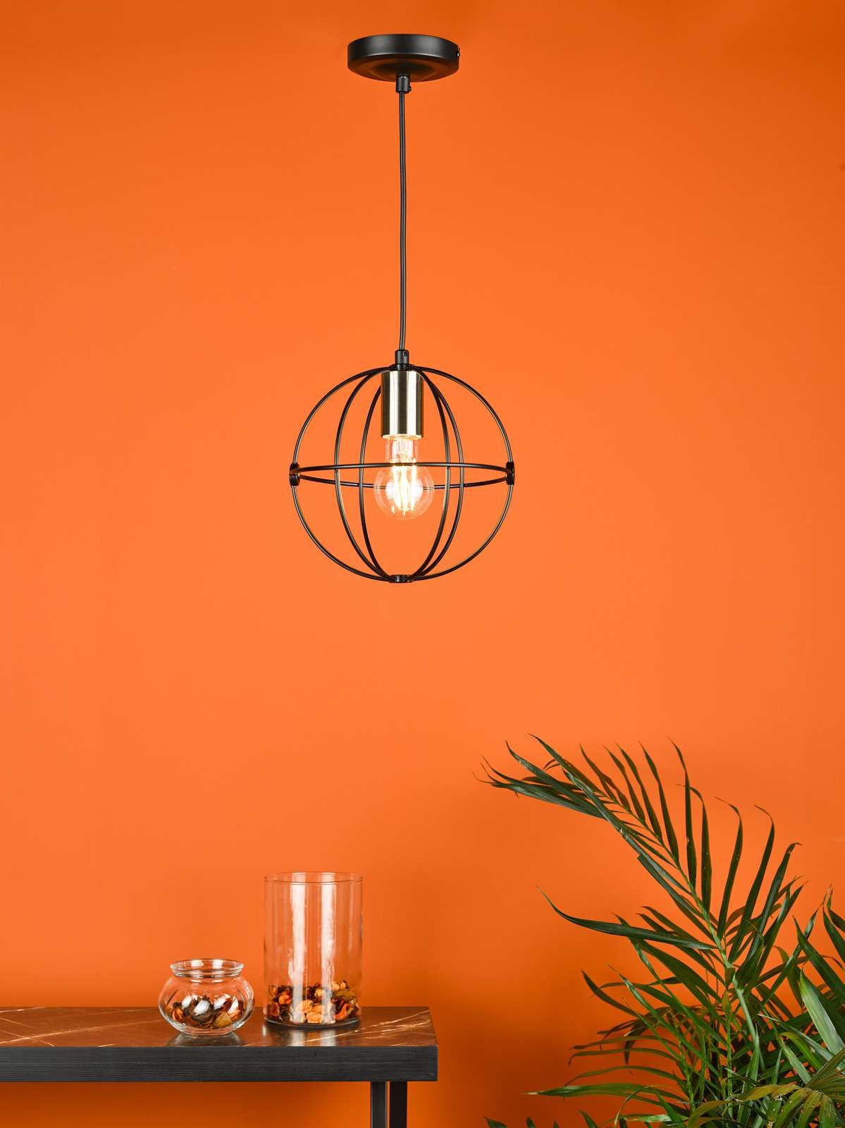 Javari 1 Light Pendant Matt Black & Polished Chrome
