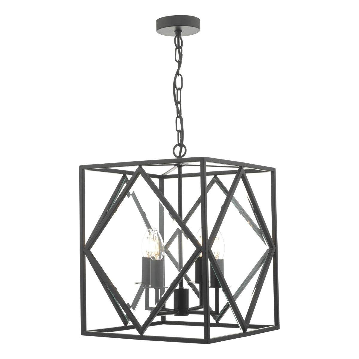 Dar Jepsen 4 Light Lantern Black & Bevelled Edge Glass - Cusack Lighting