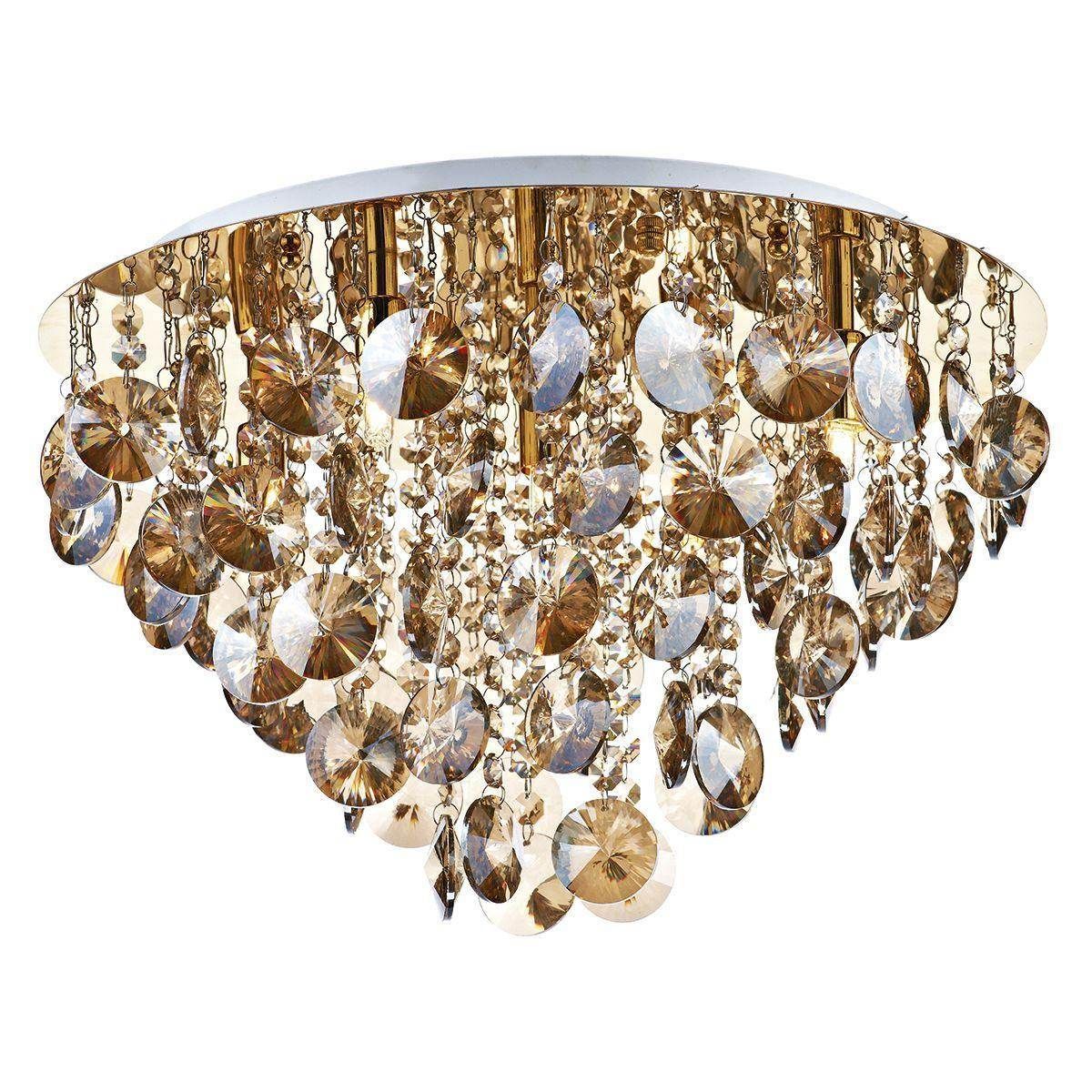 Dar Jester 5 Light Flush Gold Complete with Amber Droppers - Cusack Lighting