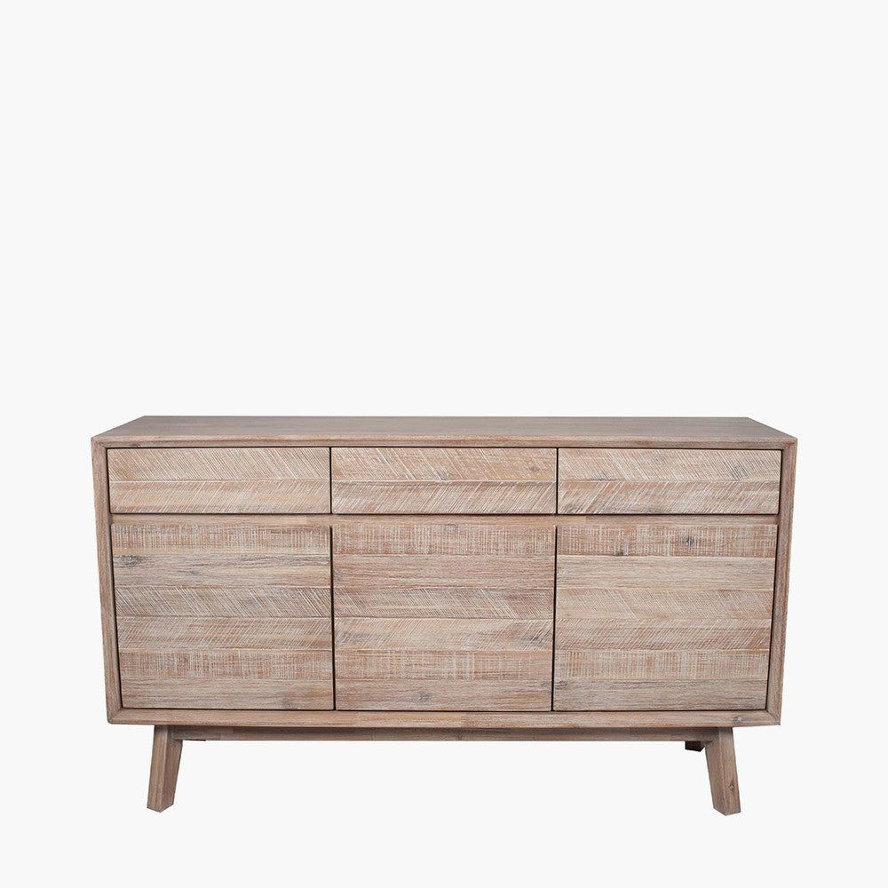 Kalmar Acacia Wood 3 Drawer 3 Door Sideboard - Sand Wash Finish