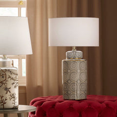 Kari Circle Pattern Ceramic Table Lamp - Cusack Lighting