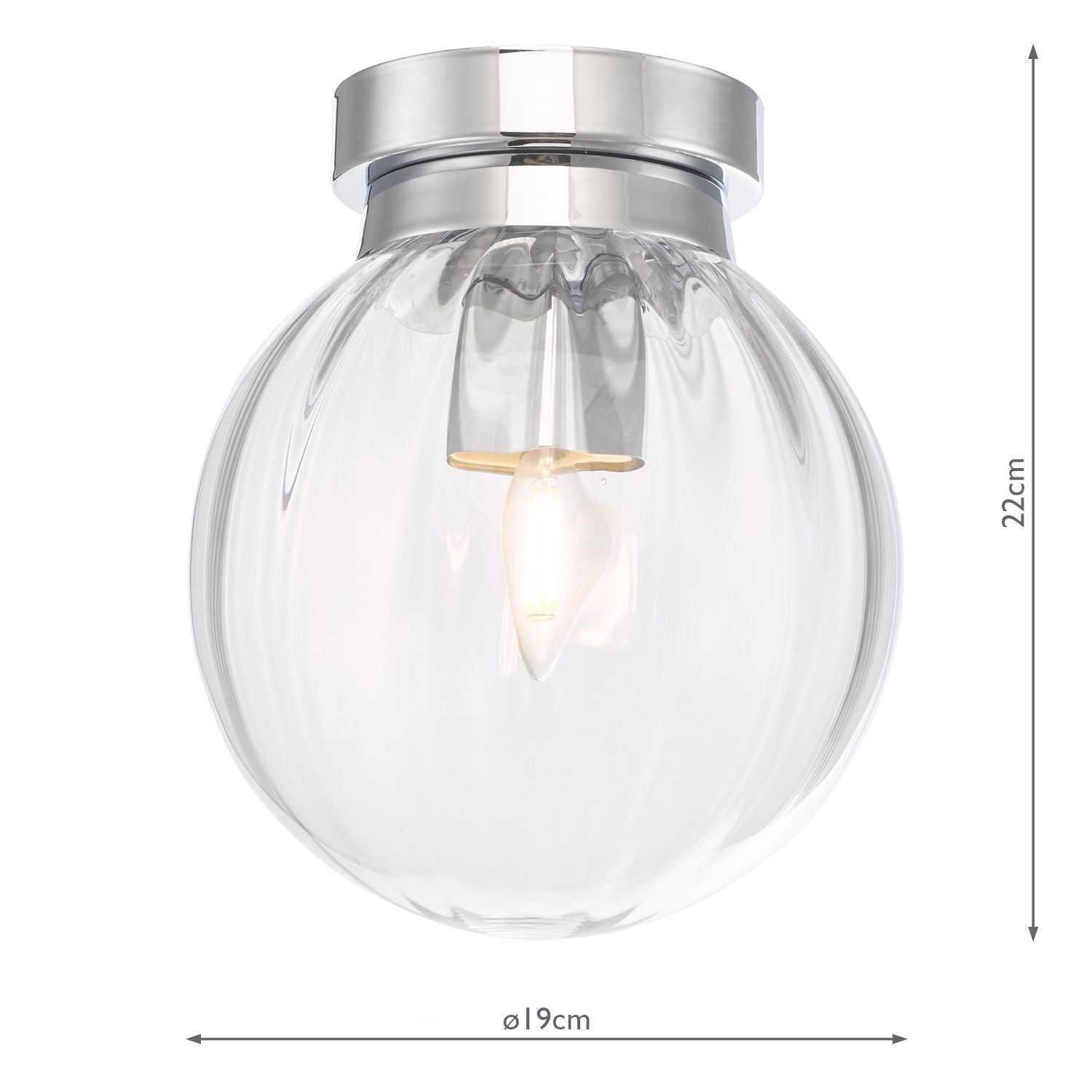 Dar Kavi, Flush Bathroom Ceiling Light, Polished Chrome|Glass IP44