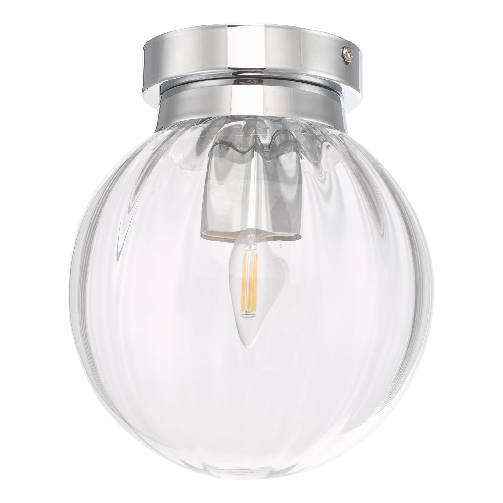 Dar Kavi, Flush Bathroom Ceiling Light, Polished Chrome|Glass IP44