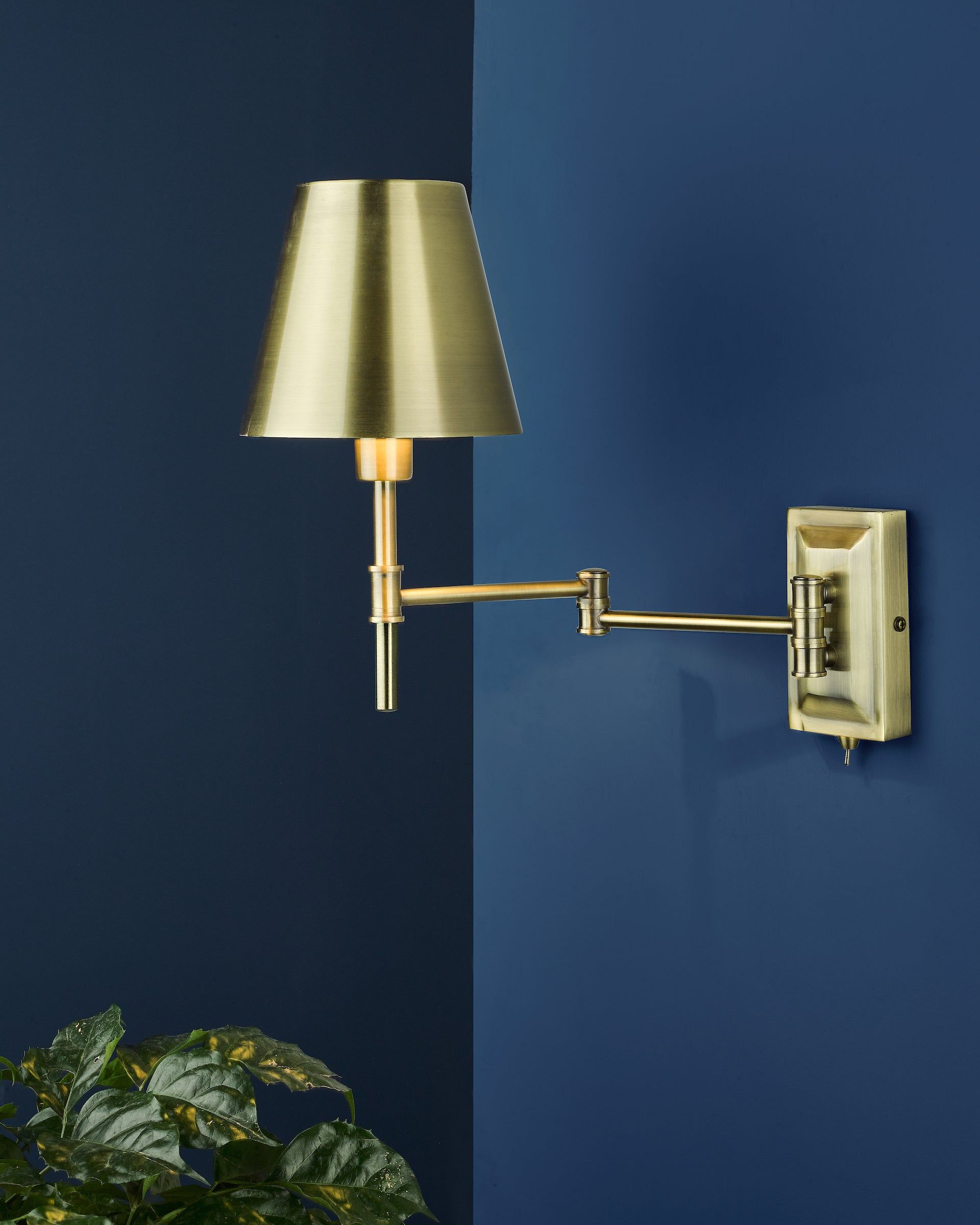 Kensington 1 Light Swing Arm Wall Light Antique Brass, Polished Nickel