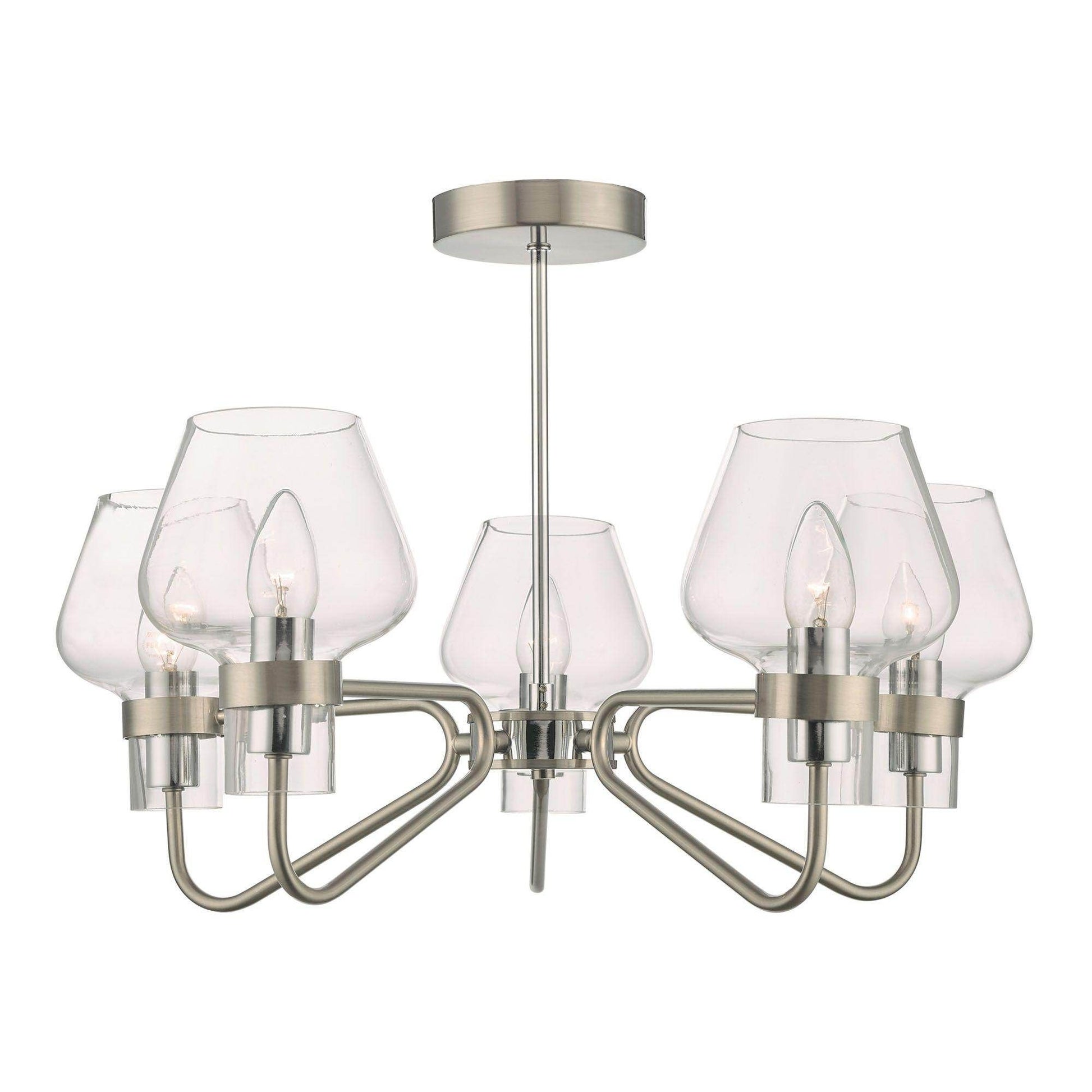 Dar Keta 5 Light Semi Flush Satin Chrome & Polished Chrome - Cusack Lighting