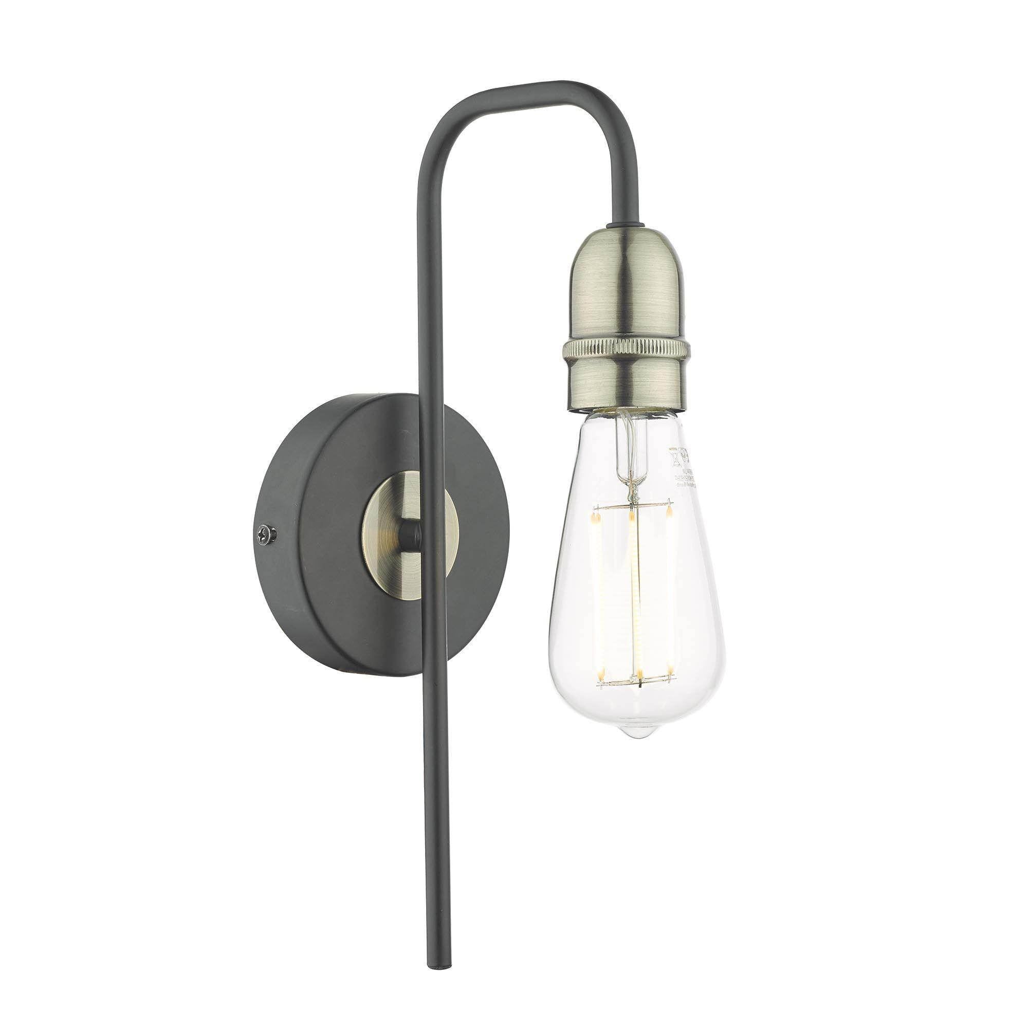Dar Kiefer 1lt Wall Light Black & Antique Brass - Cusack Lighting