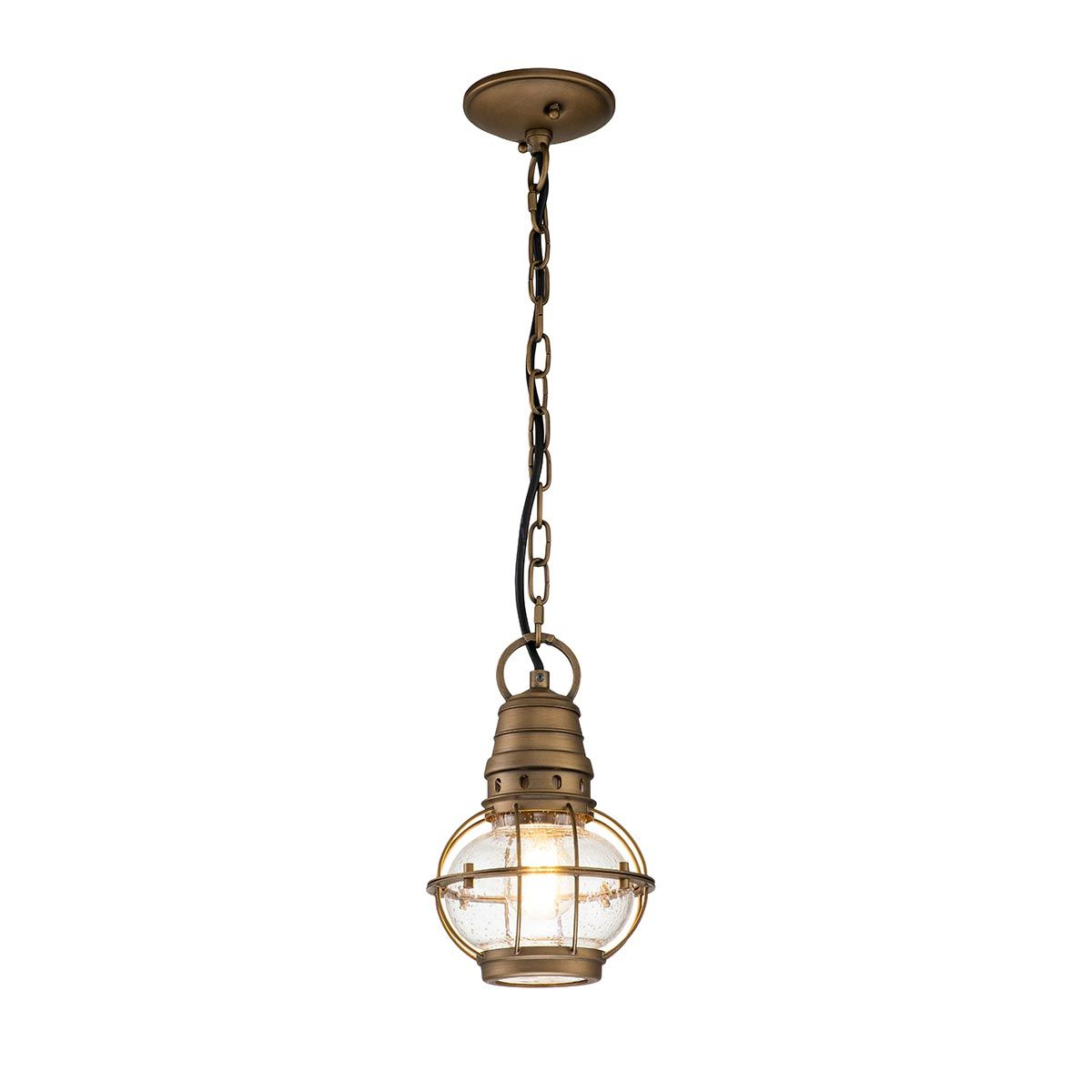 Bridge Point 1 Light Small Chain Lantern - Weathered Zinc/Natural Brass IP44 E27