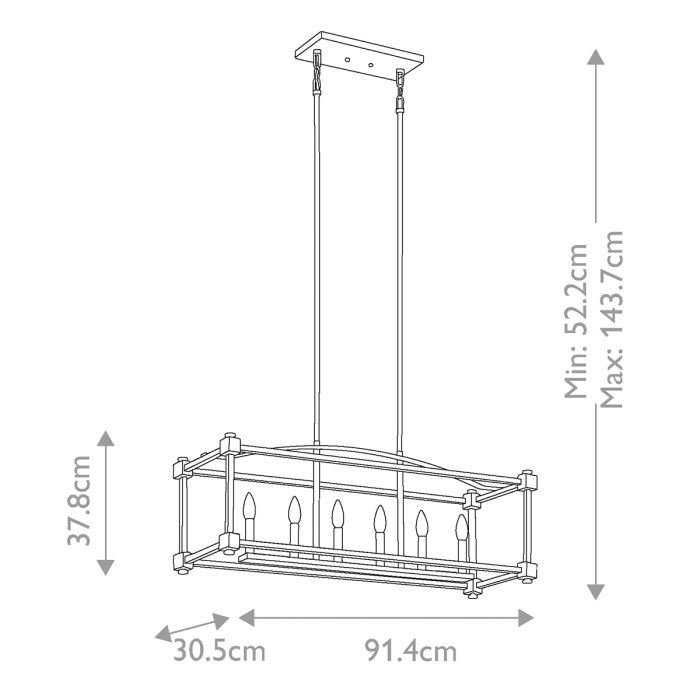 Cayden 6 Light Linear Chandelier - Natural Brass