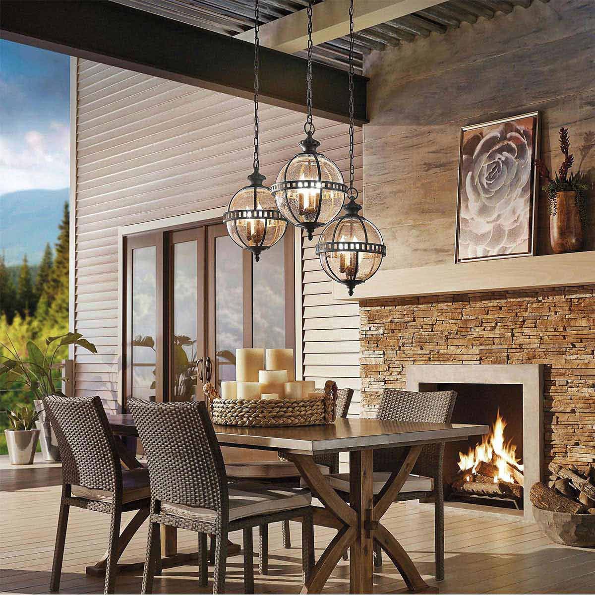 Halleron 3Lt IP44 Lantern - Burnished Bronze/Londonderry IP44 E14