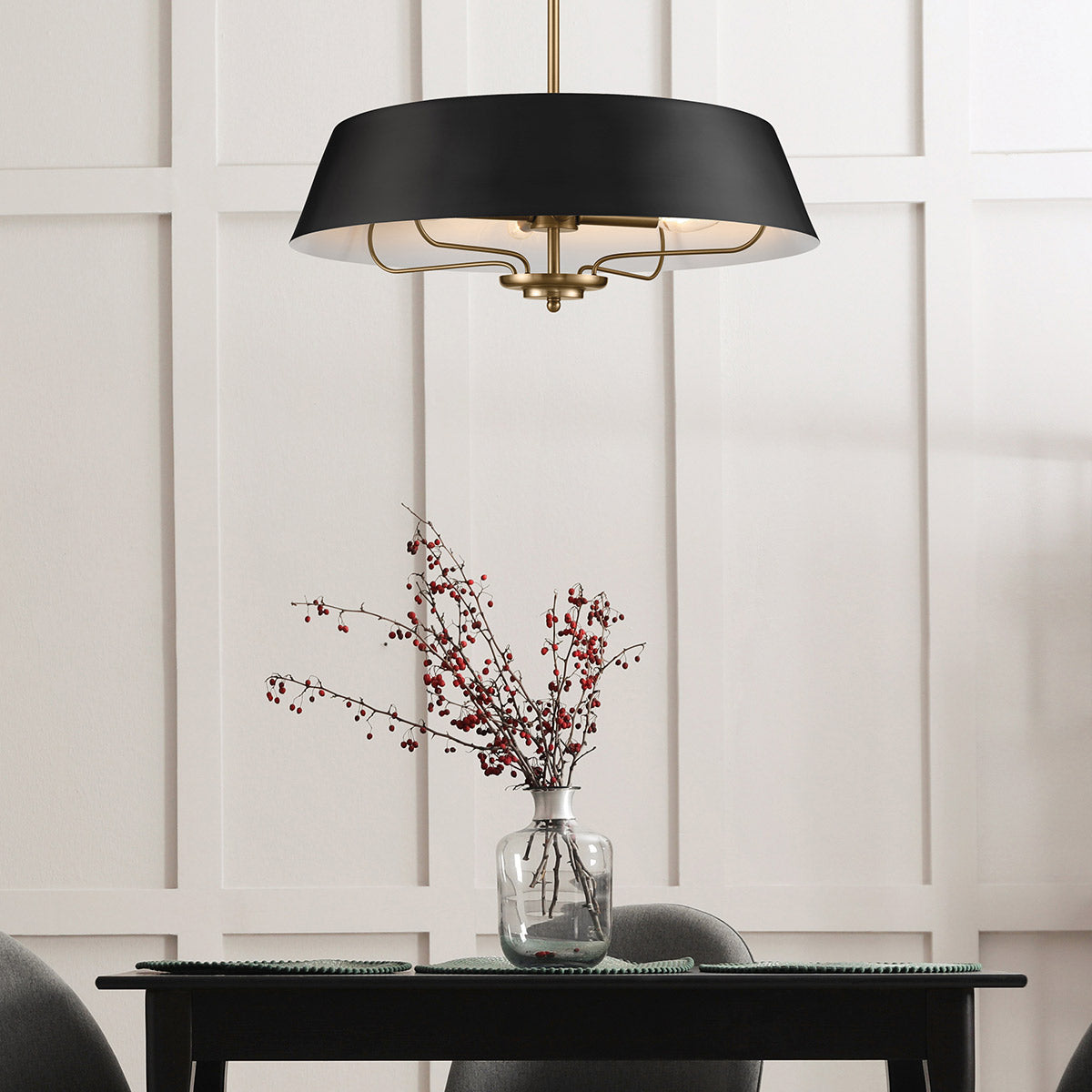 Luella 3/4Lt Duo-Mount Pendant - Black & Brass/Brushed Natural Brass E14