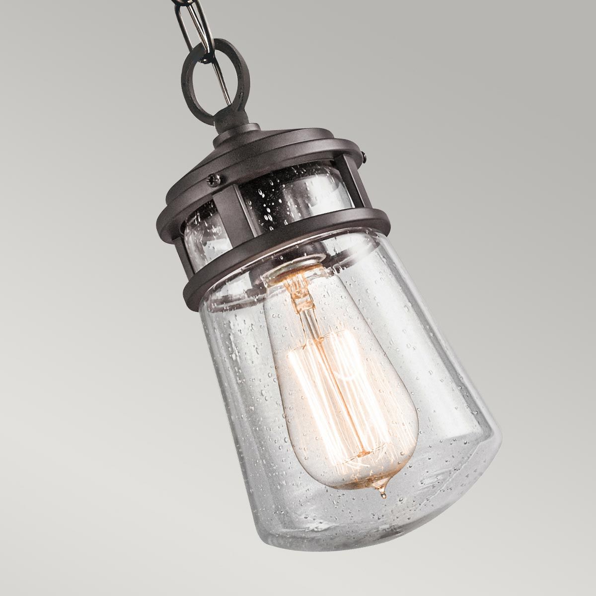 Lyndon 1 Light Small Chain Lantern - Architectural Bronze/Brushed Aluminium IP44 E27