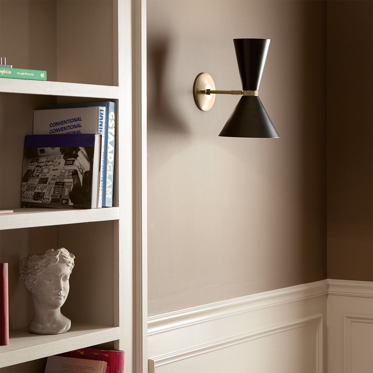 Phix 1 arm, 2 light up and down Wall Light - Champagne Bronze, Black