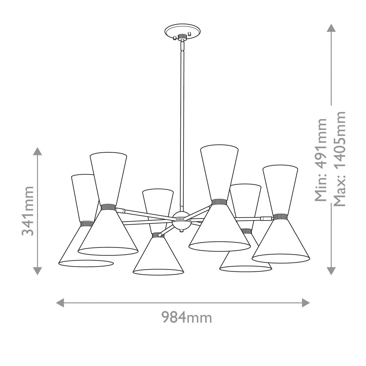 Phix 6/12 Light 3/6 arm up and down Chandelier - Champagne Bronze, Black