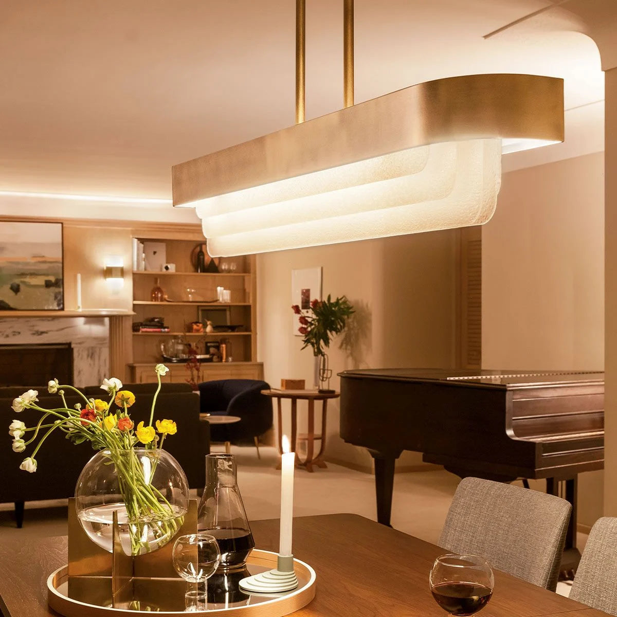 Serene 2 lt LED Chandelier - Natural Brass