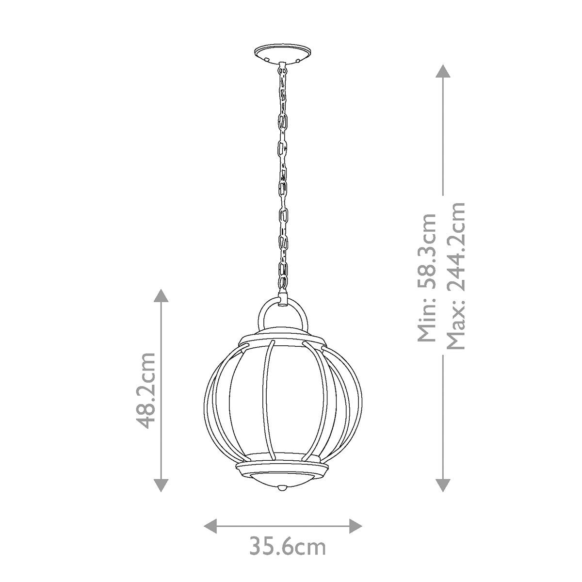 Vandalia 1/3Lt Chain Lantern - Textured Black IP44 E27