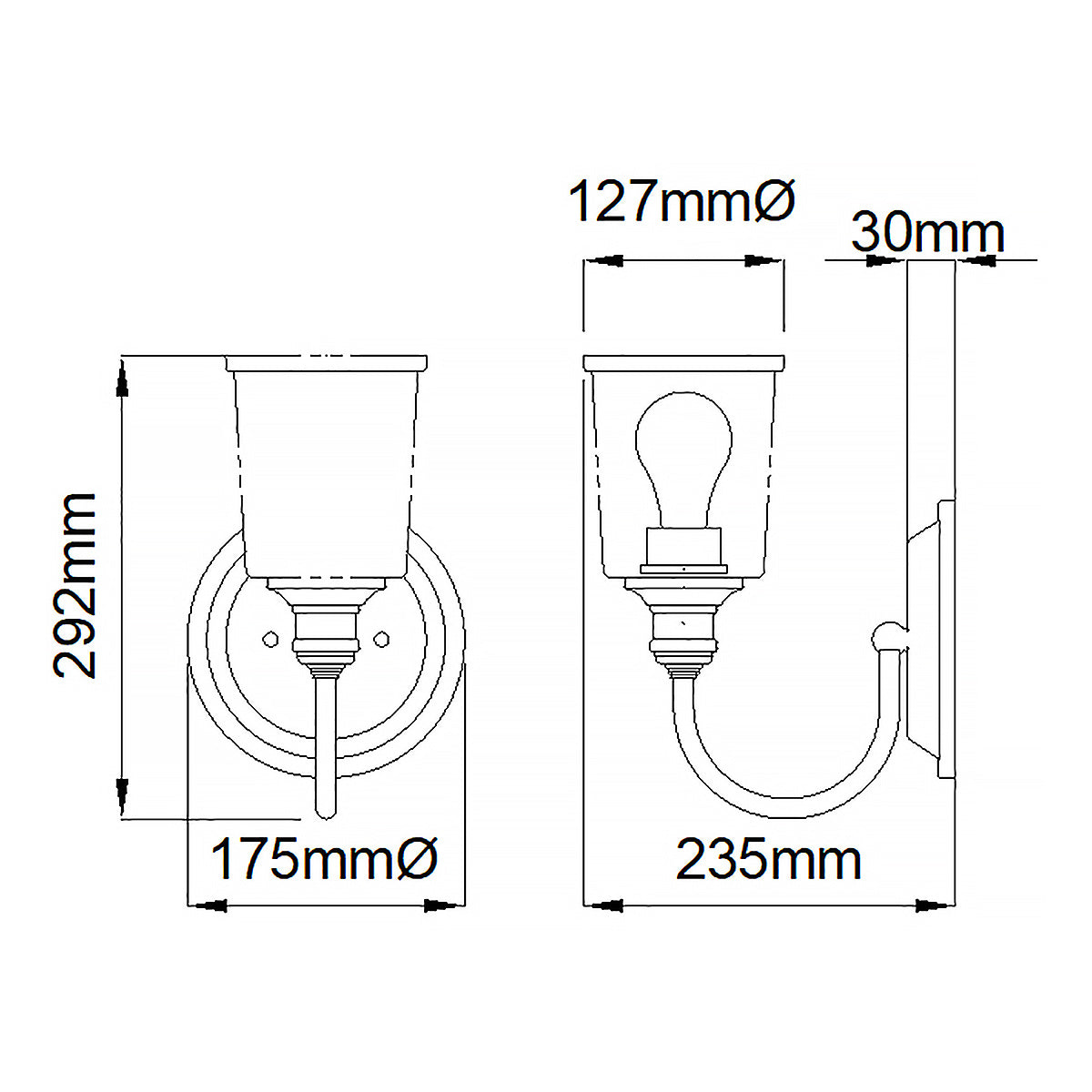 Waverly 1 Light Wall Light - Classic Pewter/Natural Brass IP20 E27