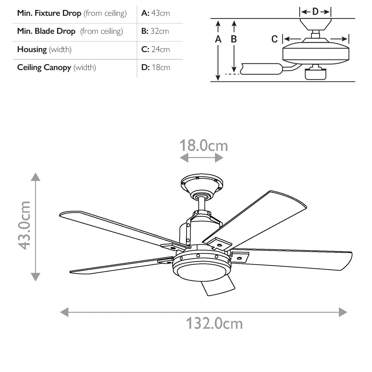 Colerne IP20 - 52in / 132cm Fan - Brushed Nickel