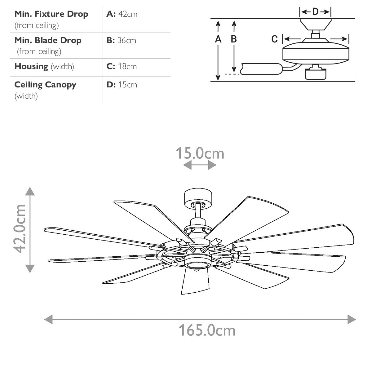 Gentry IP20 Fan - Weathered Zinc - Small and Large