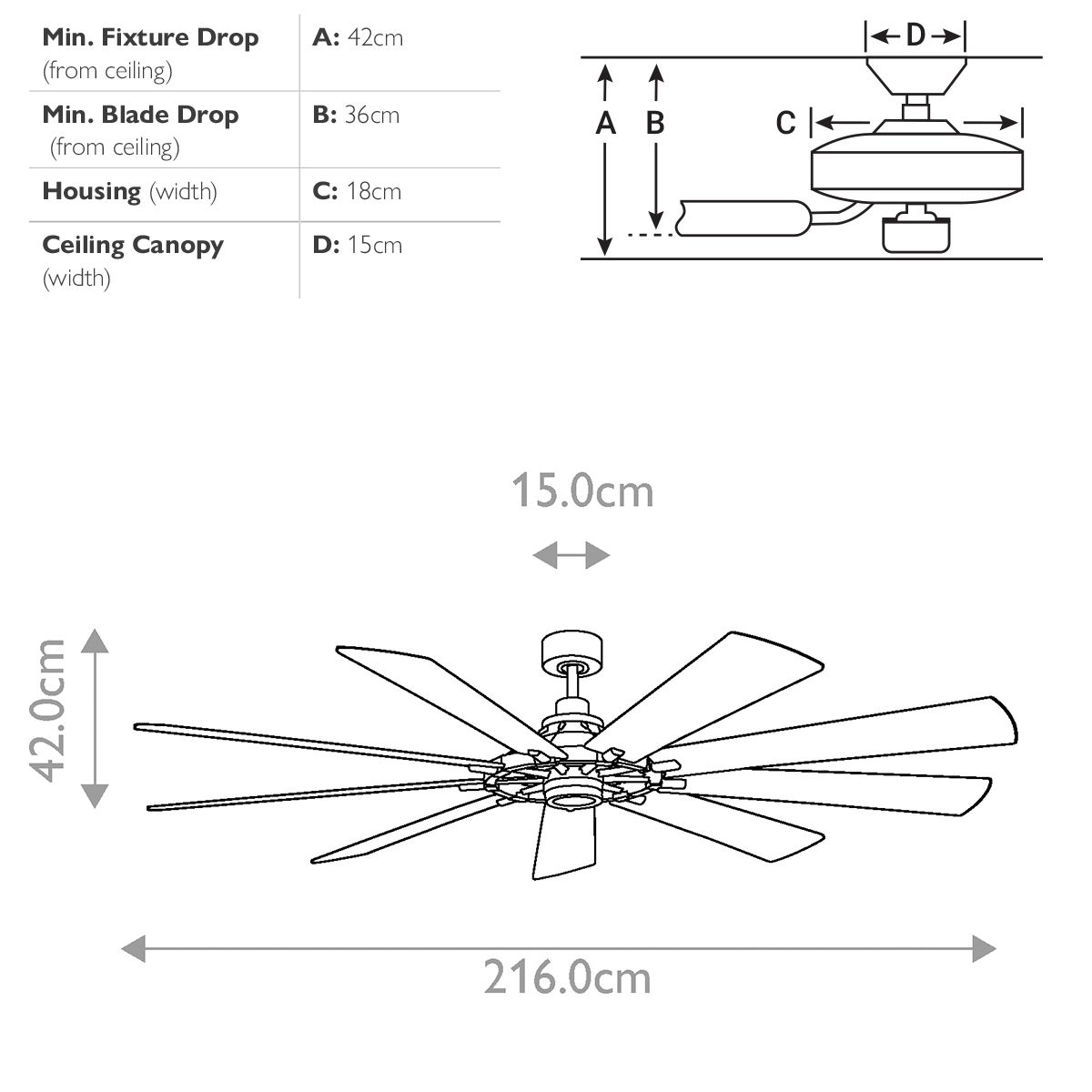 Gentry IP20 Fan - Weathered Zinc - Small and Large