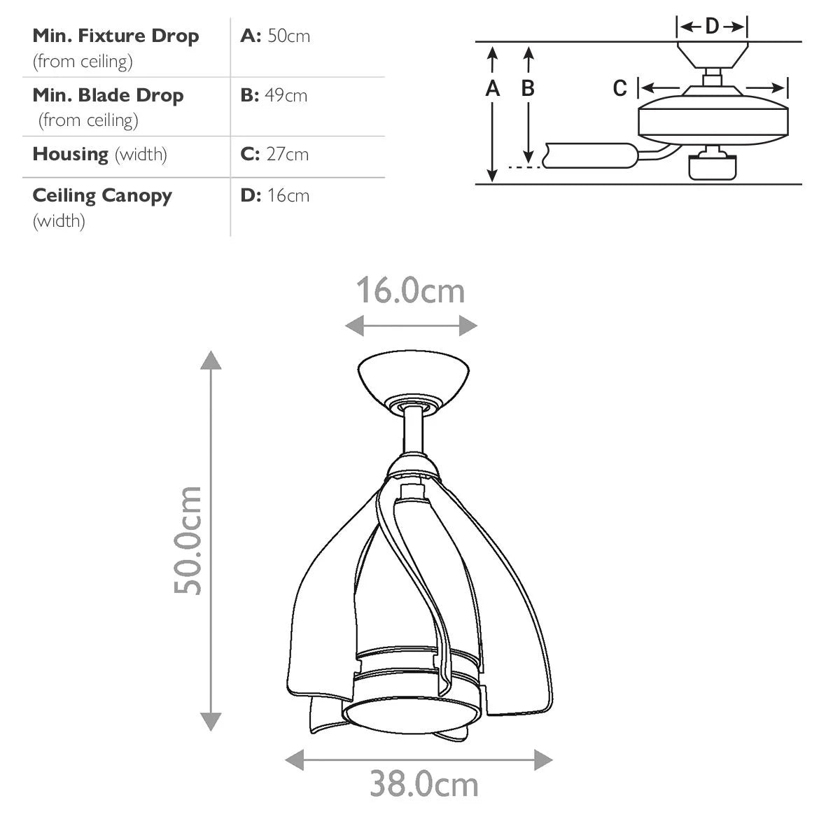 Terna IP20 - 15in / 38cm Fan - Brushed Nickel or Oil Brushed Bronze