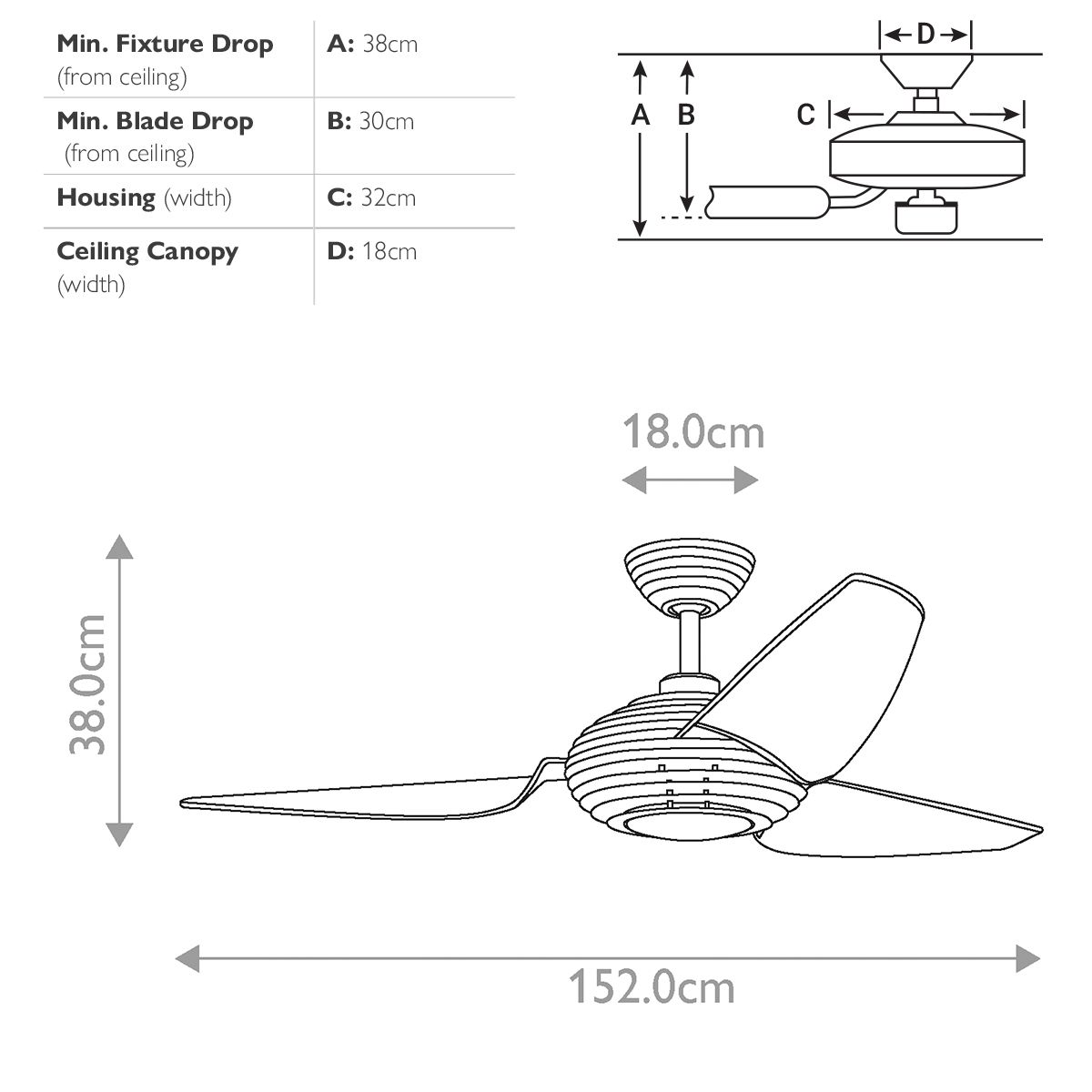 Voya IP20 - 60in / 152cm Fan - Brushed Stainless Steel