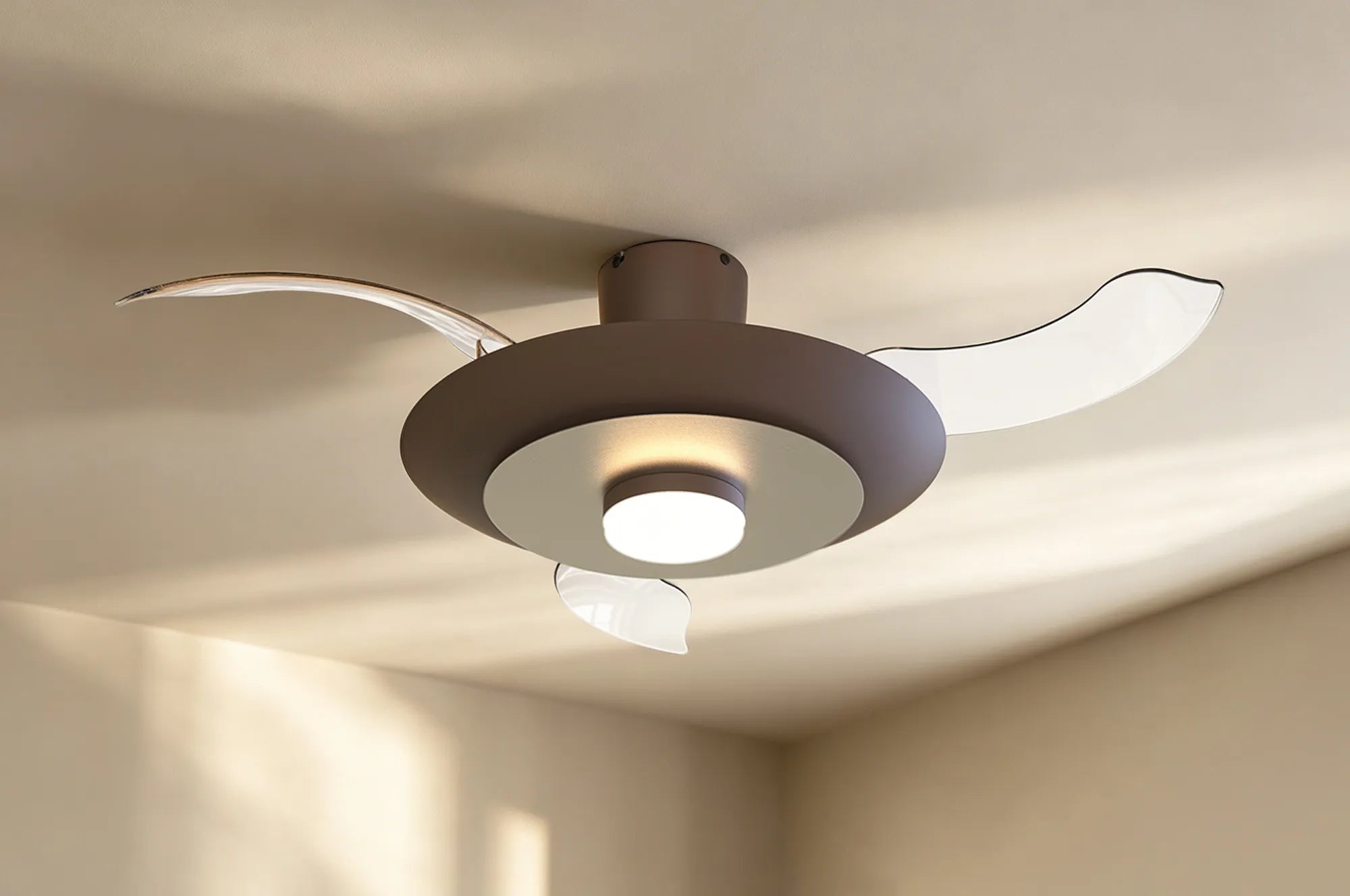 Kyoto 52cm LED Dimmable Ceiling Light With Built-In DC Fan- Coffee/ White