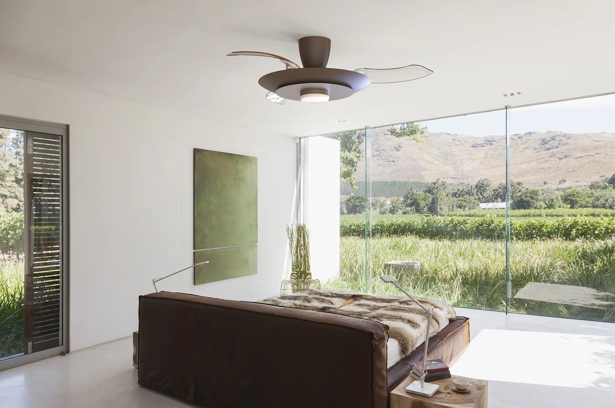 Kyoto 52cm LED Dimmable Ceiling Light With Built-In DC Fan- Coffee/ White