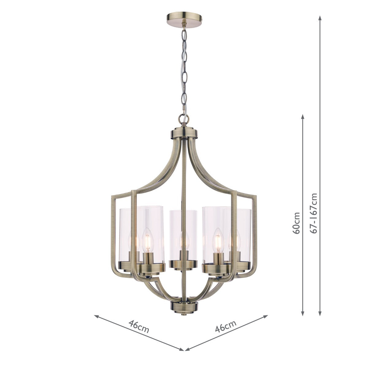 Joseph 3/5Lt Chandelier Antique Brass/Polished Chrome Glass E14