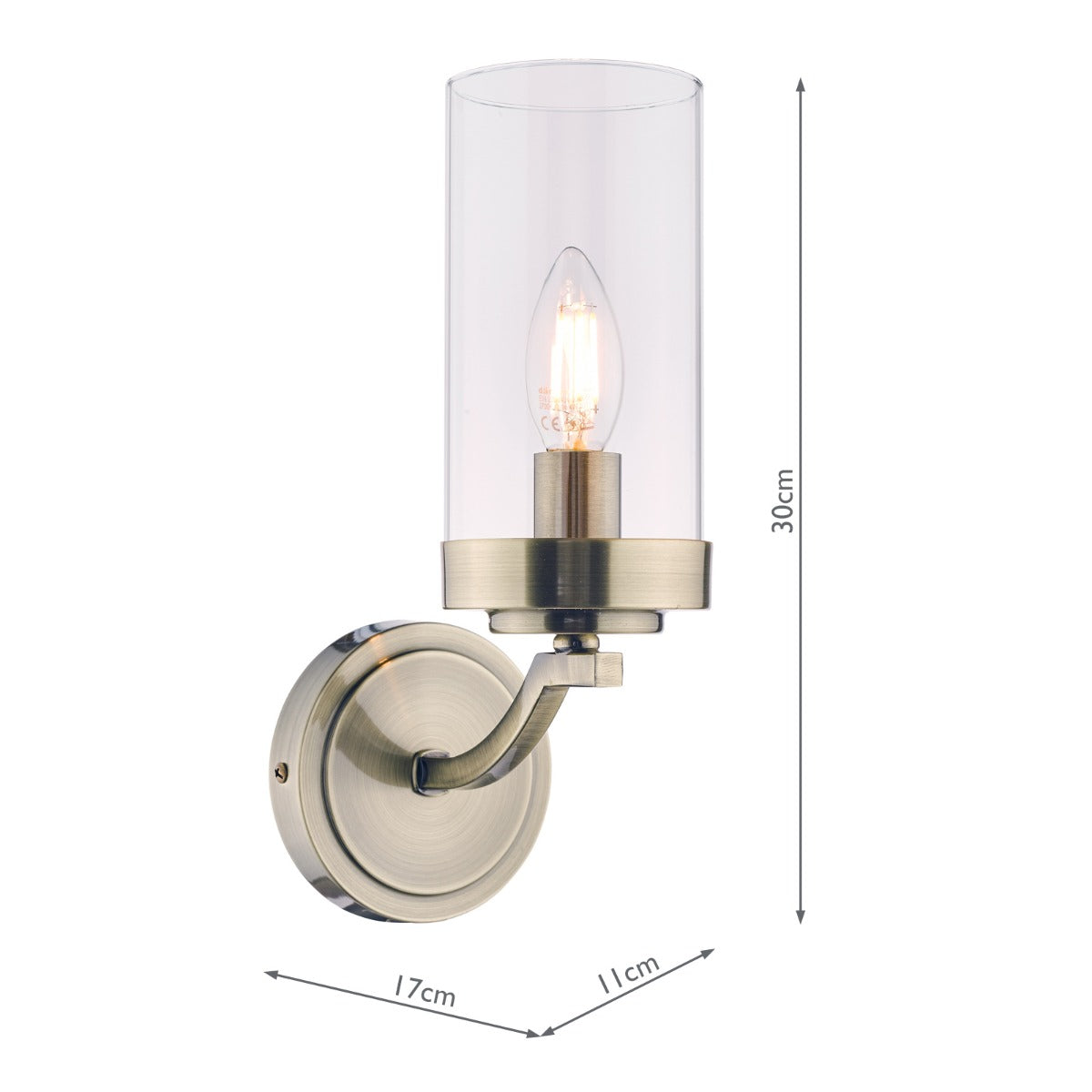 Joseph Wall Light Polished Chrome/Antique Brass Glass E14