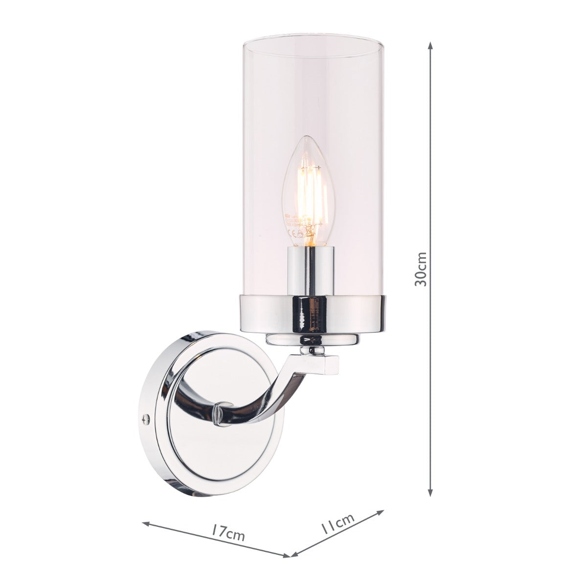 Joseph Wall Light Polished Chrome/Antique Brass Glass E14
